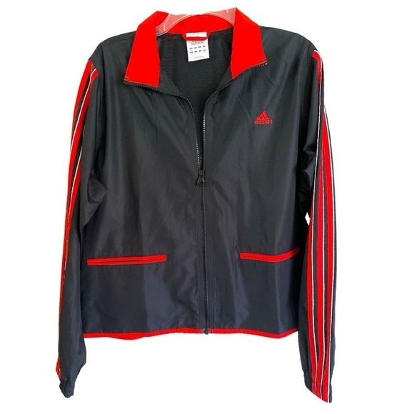 Vintage Adidas Cropped Windbreaker Jacket Red Black Track Windbreaker Wo… - Picture 1 of 9